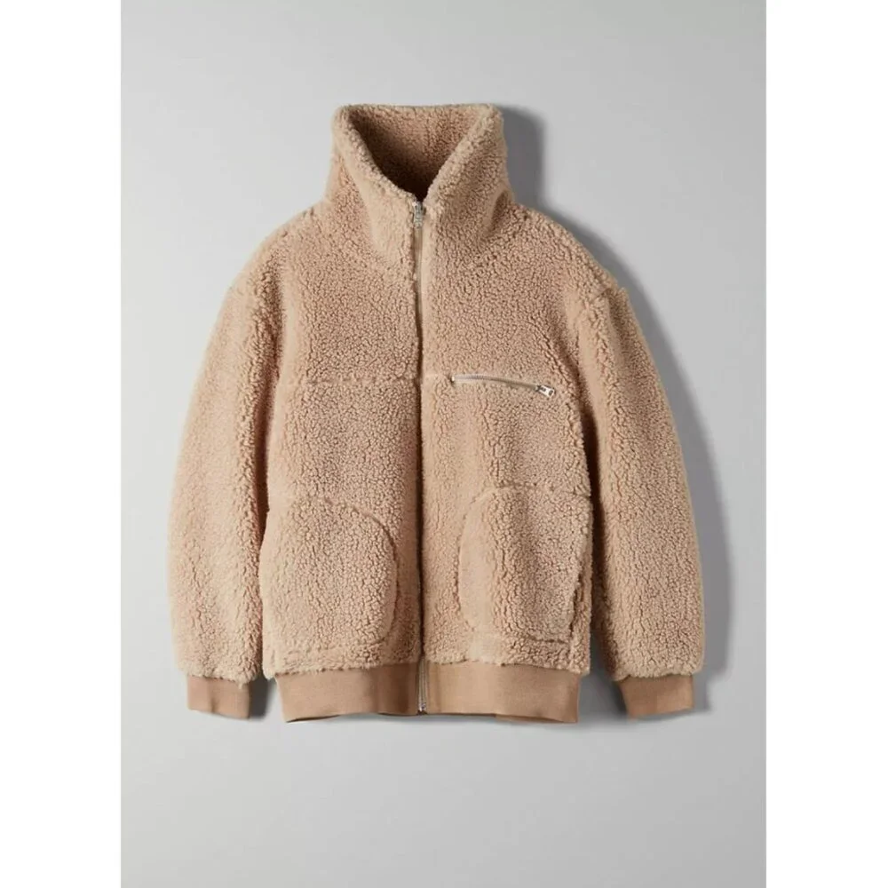 Aritzia Wilfred Free the Teddy Jacket Zip Up Plush Sherpa in Sanders, Size XS - Picture 3 of 16